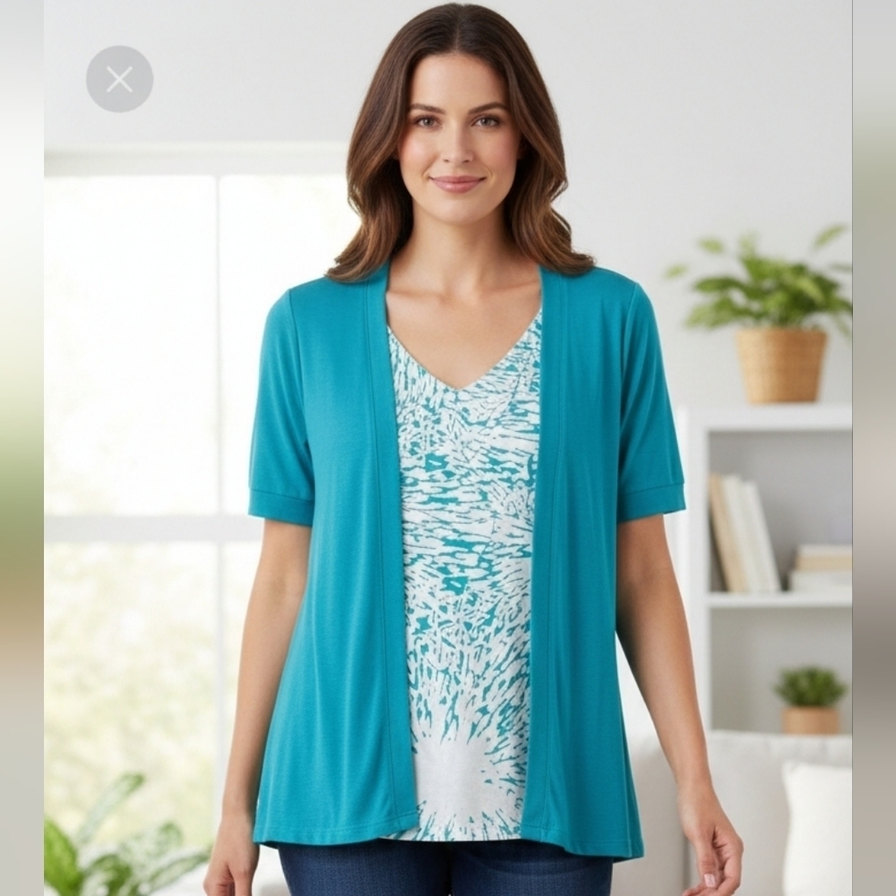 Beautiful layered look blouse cardigan over top